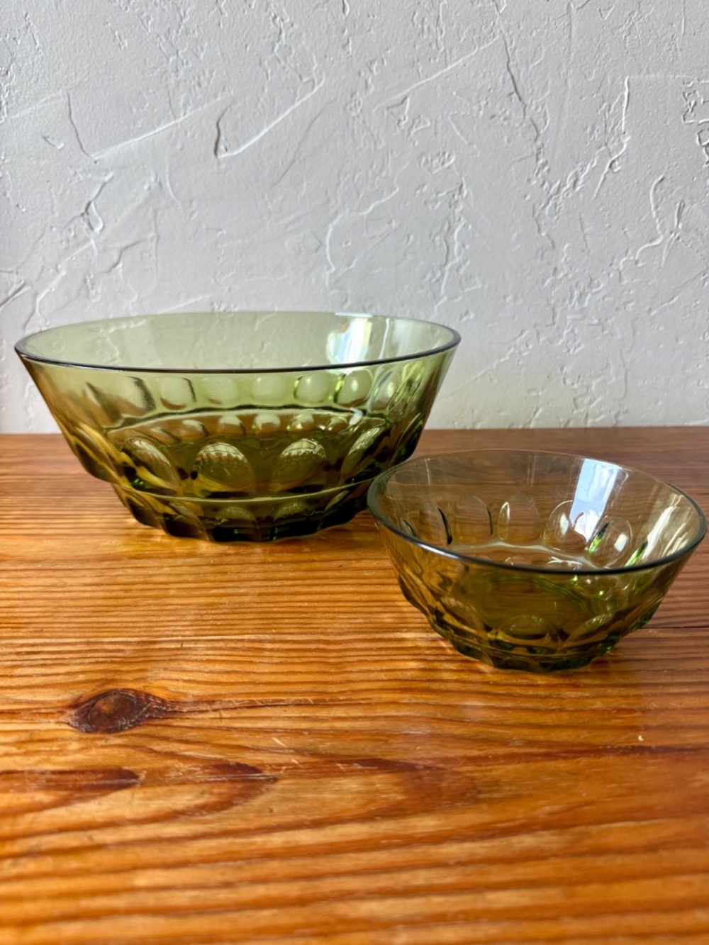 Vintage Anchor Hocking Avocado Green Bubble Glass Chip & Dip Bowl Set - Picture 7 of 9
